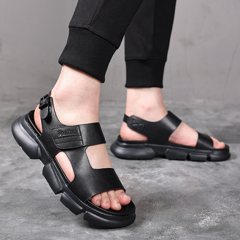 Muški sandali - Velcro zatvaranje, gornji dio od dvostruko slojevite goveđe kože, ležerni stil, protuklizna potplat