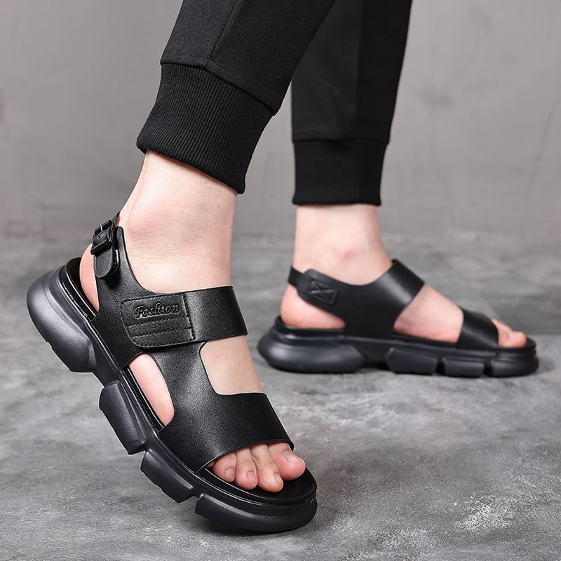 Muški sandali - Velcro zatvaranje, gornji dio od dvostruko slojevite goveđe kože, ležerni stil, protuklizna potplat