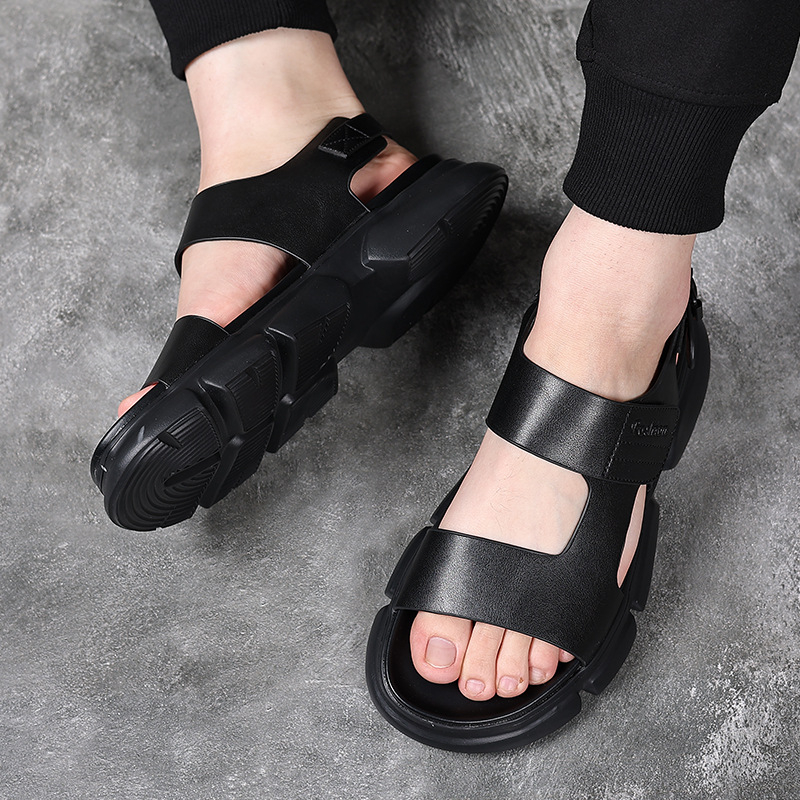 Muški sandali - Velcro zatvaranje, gornji dio od dvostruko slojevite goveđe kože, ležerni stil, protuklizna potplat