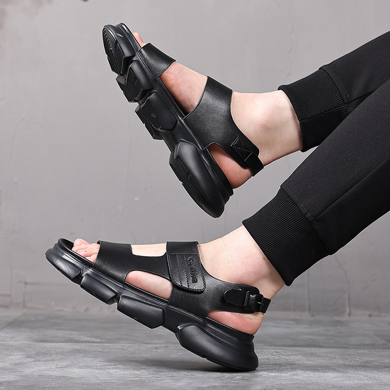 Muški sandali - Velcro zatvaranje, gornji dio od dvostruko slojevite goveđe kože, ležerni stil, protuklizna potplat