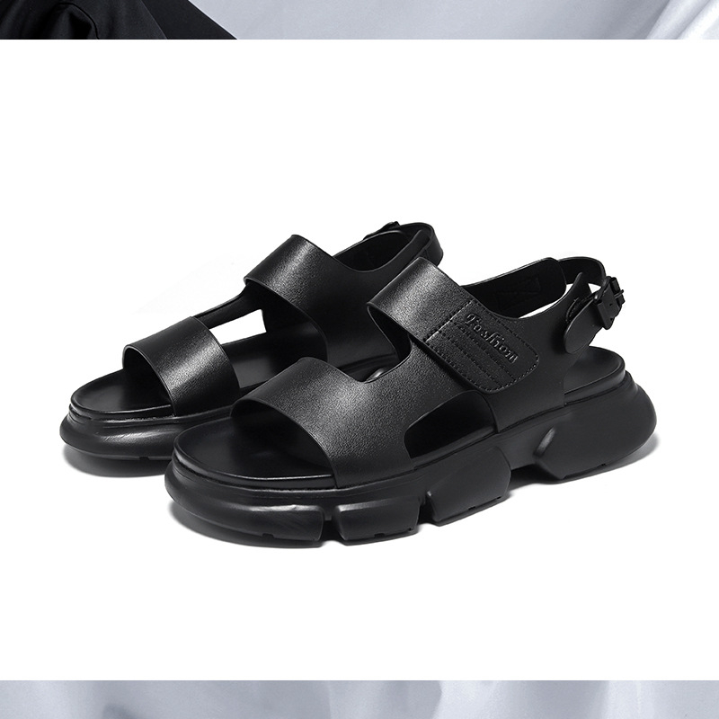 Muški sandali - Velcro zatvaranje, gornji dio od dvostruko slojevite goveđe kože, ležerni stil, protuklizna potplat