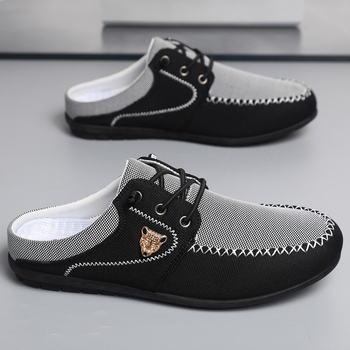 Férfiaknak készült környezetbarát anyagból készült kényelmes sportos szandálok, textil felsőrész, PVC talp, injekciós öntésű talp, felhúzható kivitel, tavasz 2025 kiadás