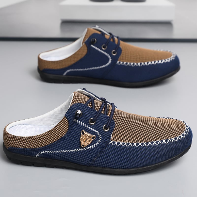 Férfiaknak készült környezetbarát anyagból készült kényelmes sportos szandálok, textil felsőrész, PVC talp, injekciós öntésű talp, felhúzható kivitel, tavasz 2025 kiadás