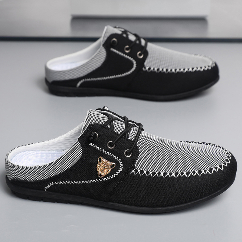 Férfiaknak készült környezetbarát anyagból készült kényelmes sportos szandálok, textil felsőrész, PVC talp, injekciós öntésű talp, felhúzható kivitel, tavasz 2025 kiadás