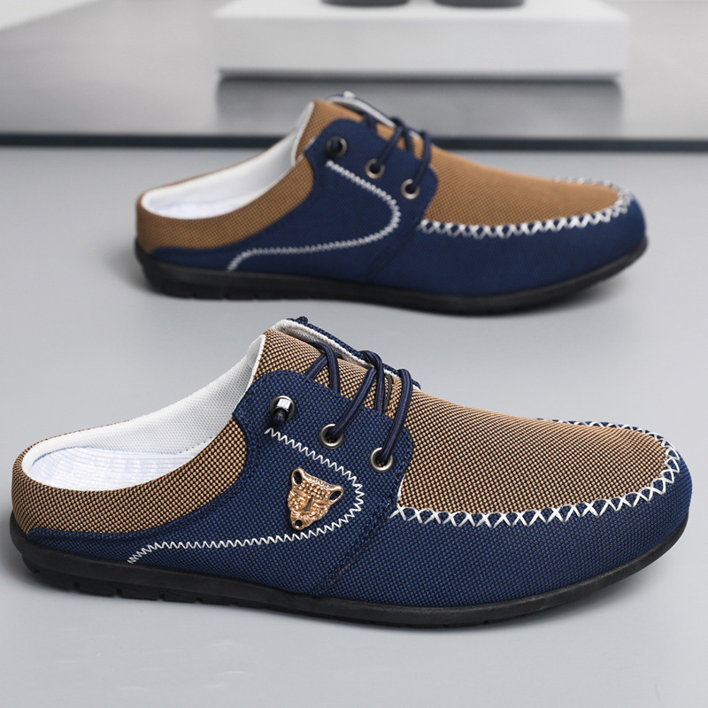 Férfiaknak készült környezetbarát anyagból készült kényelmes sportos szandálok, textil felsőrész, PVC talp, injekciós öntésű talp, felhúzható kivitel, tavasz 2025 kiadás