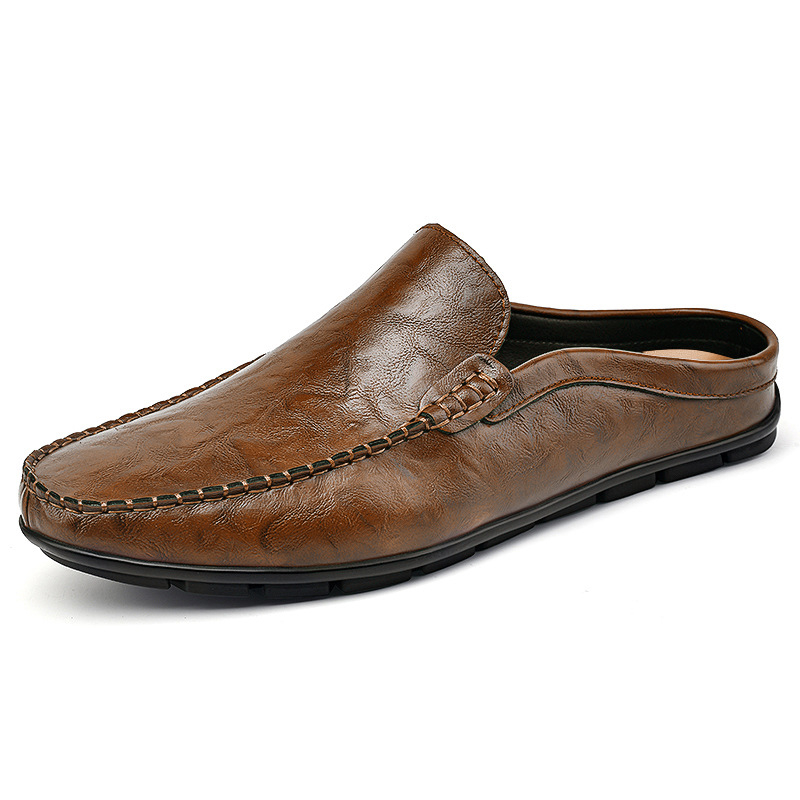 Vīriešu ādas vasaras sandales ar neslīdošu gumijas zoli, elpojošs perforēts augšmats