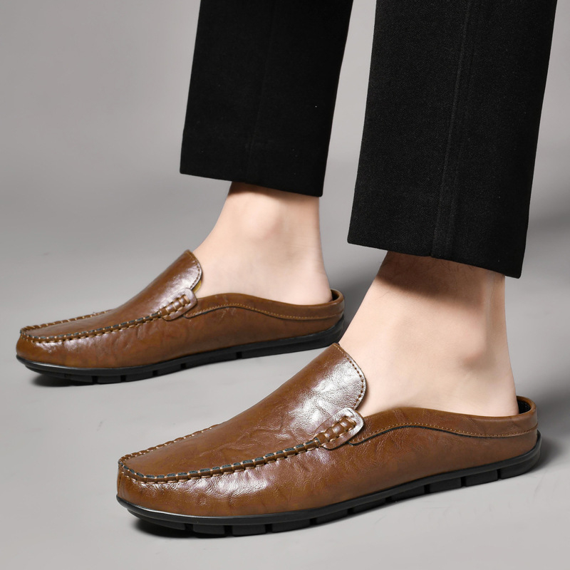 Vīriešu ādas vasaras sandales ar neslīdošu gumijas zoli, elpojošs perforēts augšmats