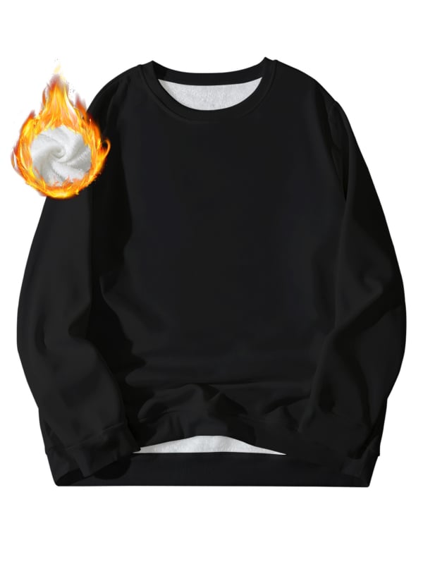 Férfi kerek nyakú pulóver - hosszú ujjú, szabályos szabás, 100% poliészter, bordázott alsó szegély, téli