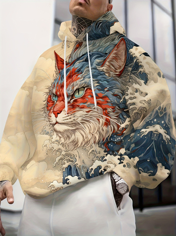 Kapučveidīgs džemperis ar karikatūras apdruku - brīvs piegriezums, garas piedurknes, apaļš kakla izgriezums, poliesters 96%