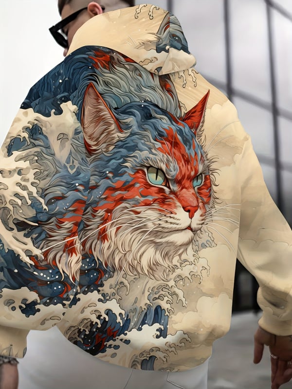 Kapučveidīgs džemperis ar karikatūras apdruku - brīvs piegriezums, garas piedurknes, apaļš kakla izgriezums, poliesters 96%