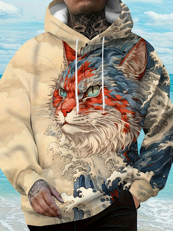 Kapučveidīgs džemperis ar karikatūras apdruku - brīvs piegriezums, garas piedurknes, apaļš kakla izgriezums, poliesters 96%