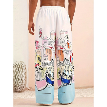 Casual παντελόνια – χαλαρή γραμμή, λάστιχο στη μέση, μακριά, εκτύπωση σε όλο το μήκος, ελαφριά ελαστικότητα, 95% πολυεστέρας/5% σπάντεξ