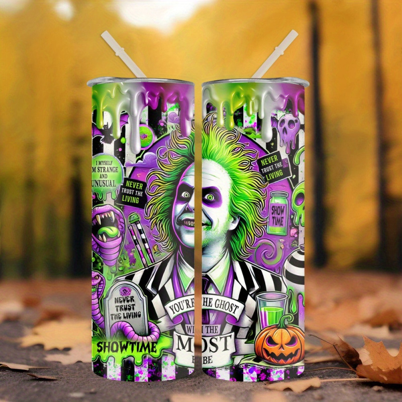 Rozsdamentes acélból készült tumbler szívószállal - Élénk horrorfilmes dizájn