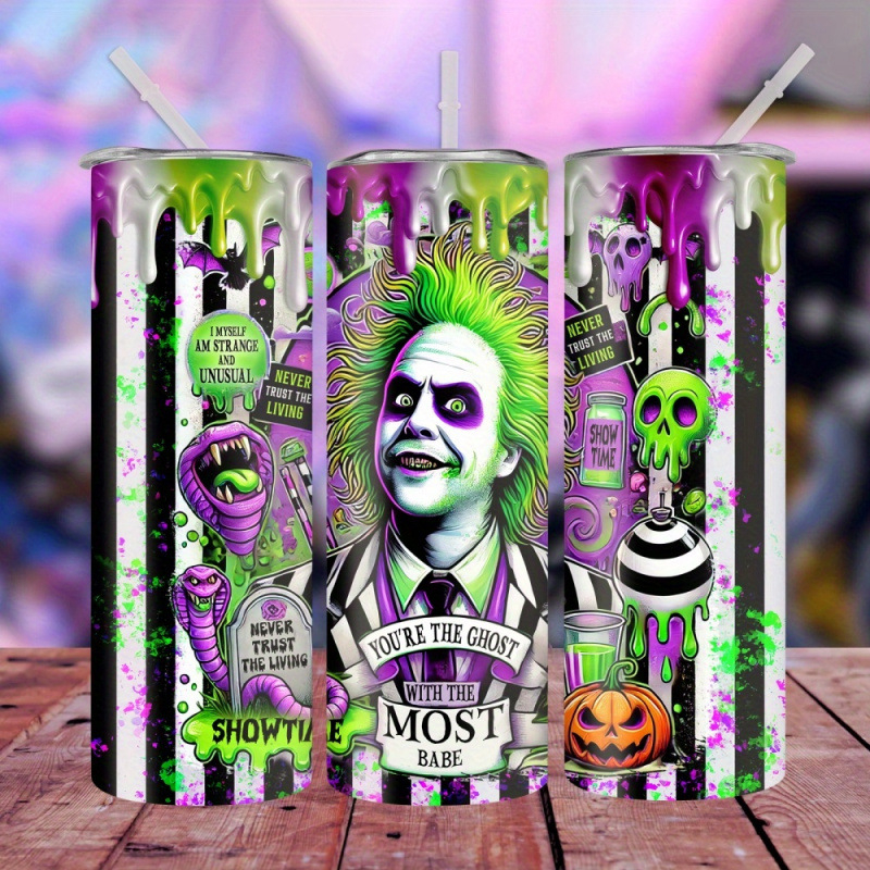 Rozsdamentes acélból készült tumbler szívószállal - Élénk horrorfilmes dizájn