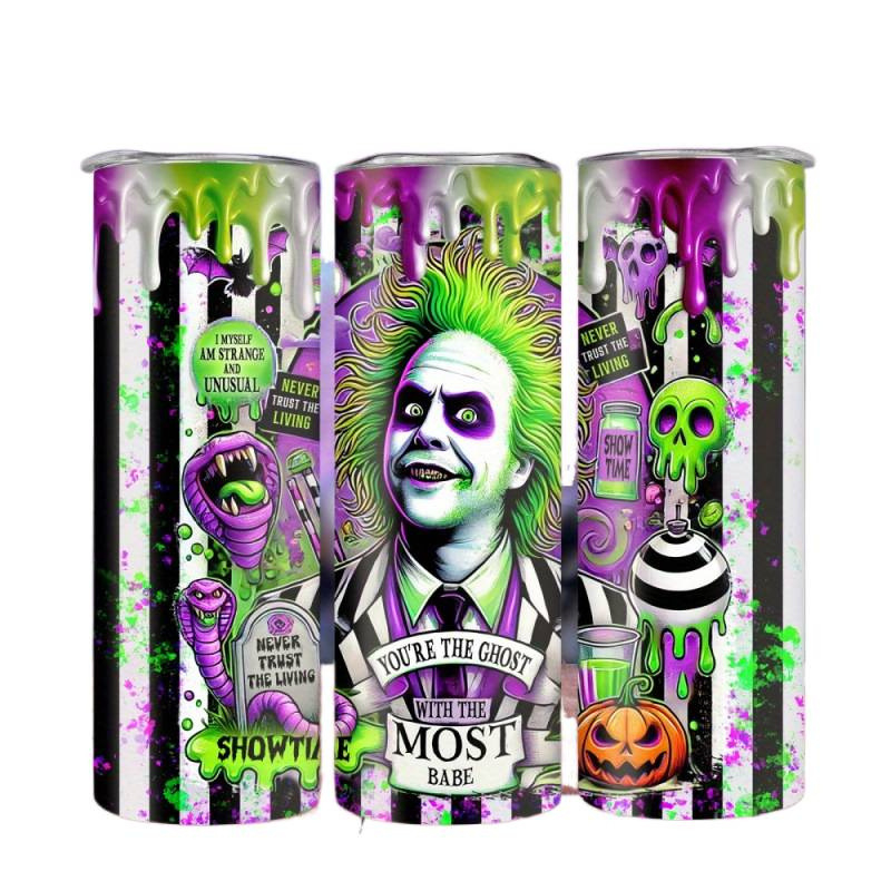 Rozsdamentes acélból készült tumbler szívószállal - Élénk horrorfilmes dizájn