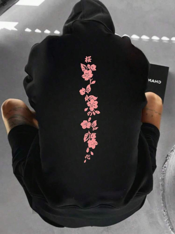 Kapucēta džemperis ar ziedu rakstu, garas piedurknes, ar šņorēm, Modal audums