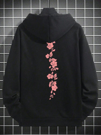 Kapucēta džemperis ar ziedu rakstu, garas piedurknes, ar šņorēm, Modal audums