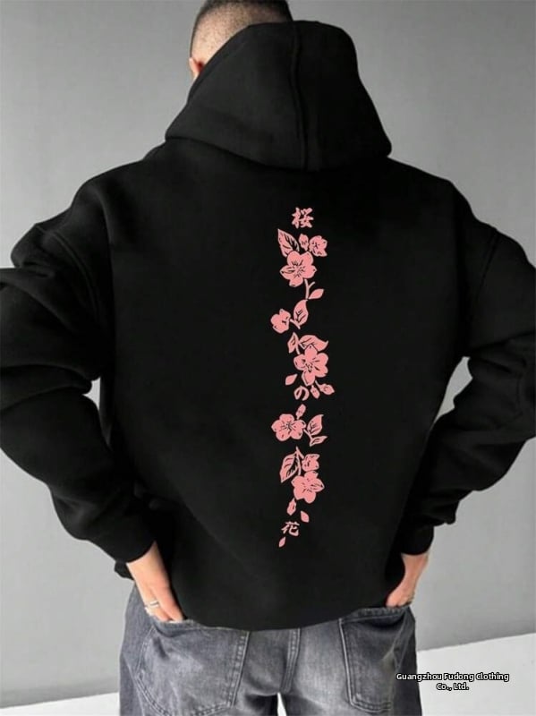 Kapucēta džemperis ar ziedu rakstu, garas piedurknes, ar šņorēm, Modal audums