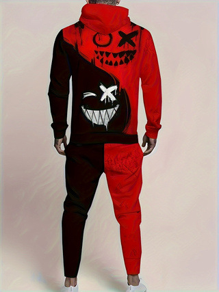 Vīriešu kapucētais džemperis – 3D druka, brīvs piegriezums, 96% poliesteris