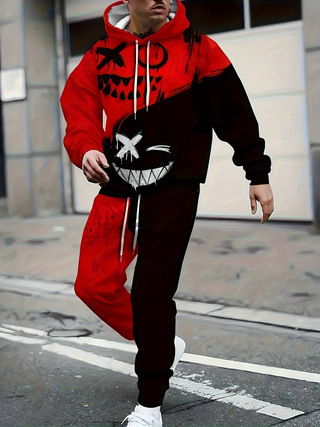 Vīriešu kapucētais džemperis – 3D druka, brīvs piegriezums, 96% poliesteris