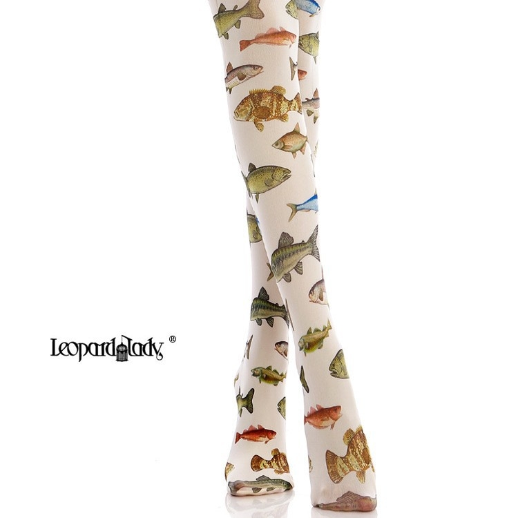 Pėdkelnės su tropinių žuvų atspaudu, mišinio audinys, vidutinio storio, su kojomis, suaugusių kojinės