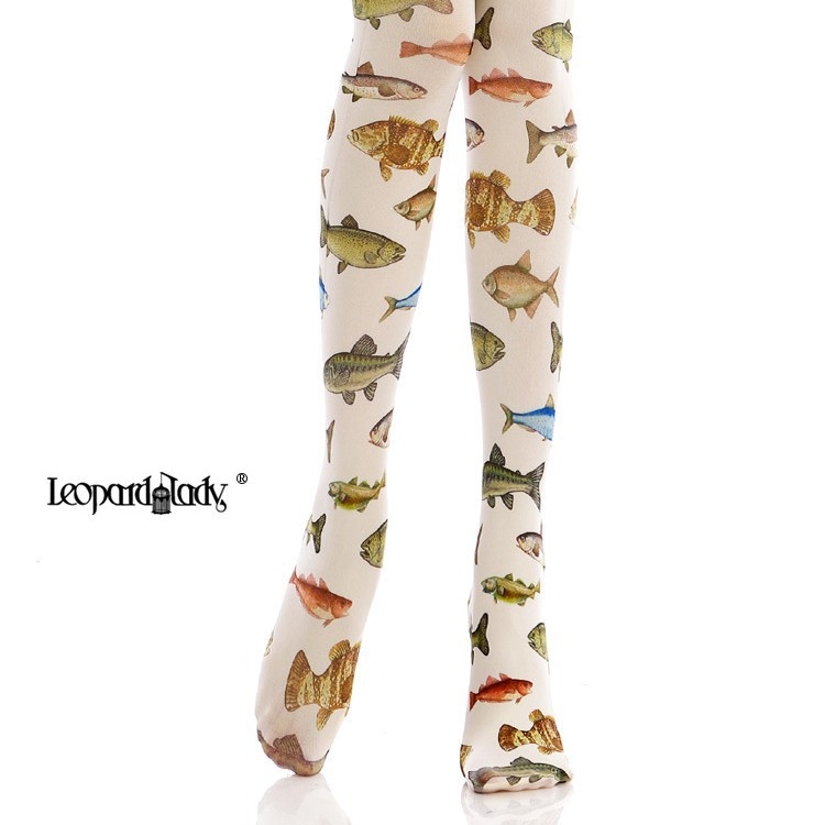 Pėdkelnės su tropinių žuvų atspaudu, mišinio audinys, vidutinio storio, su kojomis, suaugusių kojinės