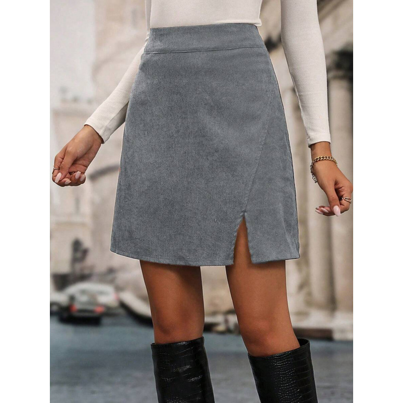 Fustă cu slit, croi lejer, stil retro, elasticitate ușoară, material CVC