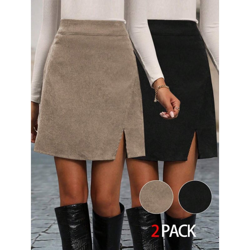 Fustă cu slit, croi lejer, stil retro, elasticitate ușoară, material CVC