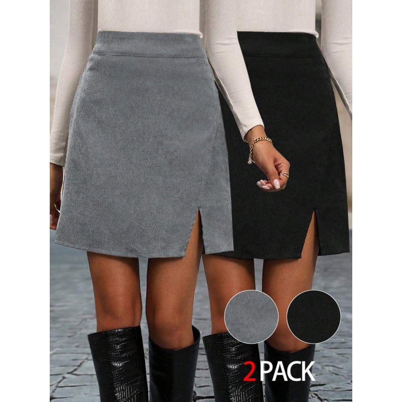 Fustă cu slit, croi lejer, stil retro, elasticitate ușoară, material CVC