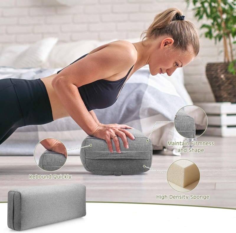 Pielāgota taisnstūrveida jogas paklāji ar rokturi un meditācijas spilvenu, kokvilna un lina, 400, 13 cm biezums, vienkrāsains