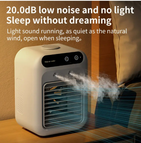 Mini stalinis ventiliatorius su brushless motoru, įmontuota 300–500 mAh baterija, belaidis įkrovimas, triukšmas <36 dB, 2 greičiai