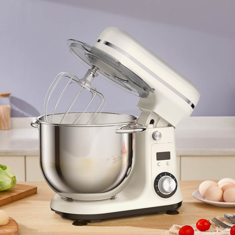 Direkt meghajtású tészta keverő, csendes üzemmóddal, 6 sebesség, kapacitás 5–10 L, motor fordulatszáma <10000 RPM, feszültség ≤36V