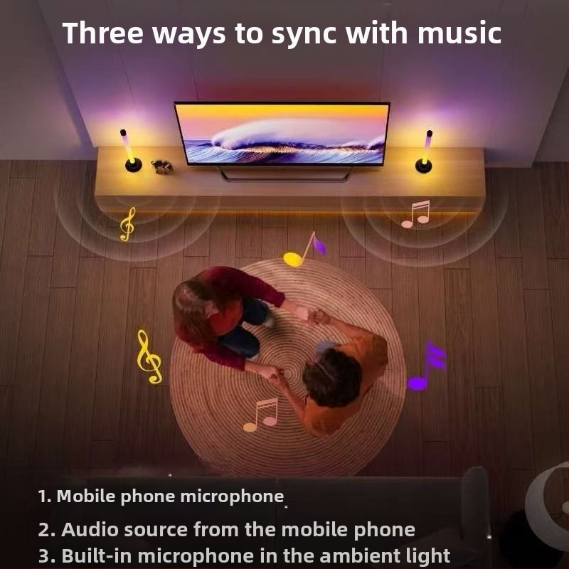 Атмосферна лампа със звукова активация и управление чрез приложение, USB захранване, подова конструкция, модел 003
