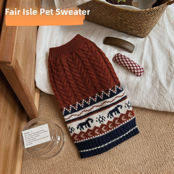 Peluver za kućne ljubimce, nordijski stil, uzorak uvijenih cvjetova (Materijal: poliester; Kategorija proizvoda: Pulover; Stil: Casual; Spol: Univerzalno; Kategorija: Odjeća za kućne ljubimce)