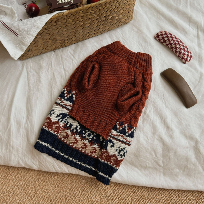 Peluver za kućne ljubimce, nordijski stil, uzorak uvijenih cvjetova (Materijal: poliester; Kategorija proizvoda: Pulover; Stil: Casual; Spol: Univerzalno; Kategorija: Odjeća za kućne ljubimce)