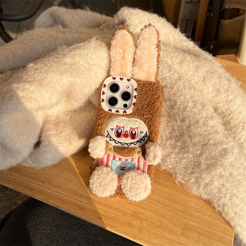 Плюшен карикатурен калъф за iPhone за серия 11–14 (включително Pro/Max) – TPU корпус, антипадна защита, 3D плюшена изработка, съвместим с iPhone 11, 12, 12 Pro/Max, 13, 13 Pro/Max, 14, 14 Pro/Max