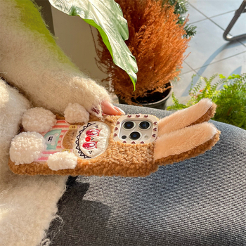 Плюшен карикатурен калъф за iPhone за серия 11–14 (включително Pro/Max) – TPU корпус, антипадна защита, 3D плюшена изработка, съвместим с iPhone 11, 12, 12 Pro/Max, 13, 13 Pro/Max, 14, 14 Pro/Max