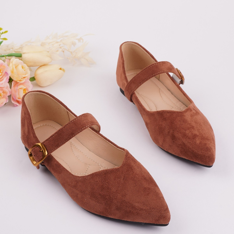 Mary Jane ženske cipele s oštrim nosom, kaišem s kopčom i niskom petom