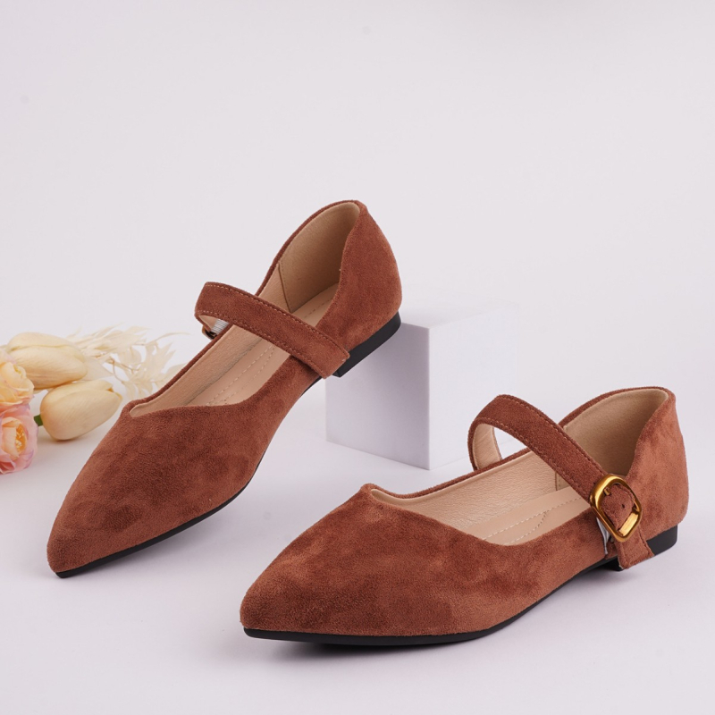 Mary Jane ženske cipele s oštrim nosom, kaišem s kopčom i niskom petom