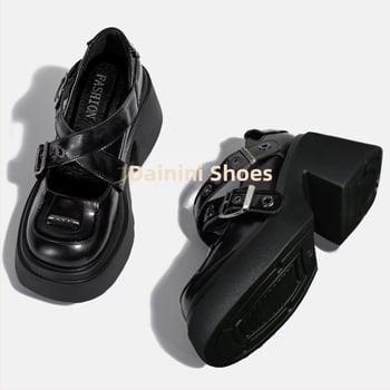 Mary Jane platformas kurpes - palielinoša platforma, ādas augšdaļa, Ultra-Fiber Leather odere, vienas siksnas sprādze, resns papēdis