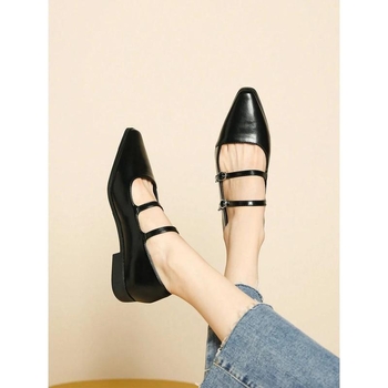 Обувки Мери Джейн, с една каишка, Горна част: кожа топ-грейн, Подметка: гума-пяна, Нисък клиновиден ток, Японски стил, Износ за чужбина