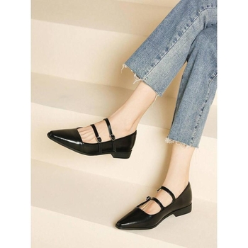 Παπούτσια Mary Jane, με μία λουρίδα, Άνω μέρος από Δέρμα Top Grain, Σόλα από αφρώδες καουτσούκ, Χαμηλό κλινοειδές τακούνι, Ιαπωνικό στυλ, Διασυνοριακή εξαγωγή