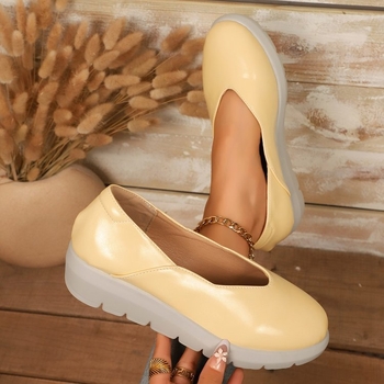 Ženske casual cipele s okruglim vrhom, PU gornji dio, podstava od umjetne kože, klin s visinom 3–5 cm, niski otvor