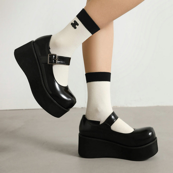 Γυναικεία Mary Jane παπούτσια, ρετρό στυλ, PU επάνω μέρος, muffin τακούνι 6–8 εκ, στρογγυλή μύτη, κατάλληλα για άνοιξη και φθινόπωρο