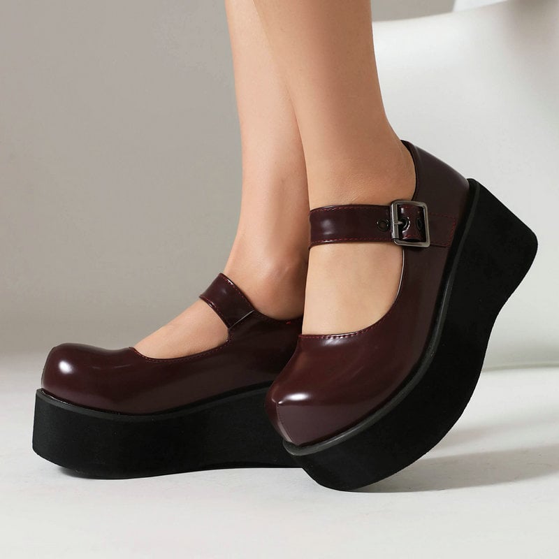 Sieviešu Mary Jane kurpes, retro stilā, PU augšējā daļa, muffin papēdis 6–8 cm, apaļš purns, piemērotas pavasarim un rudenim
