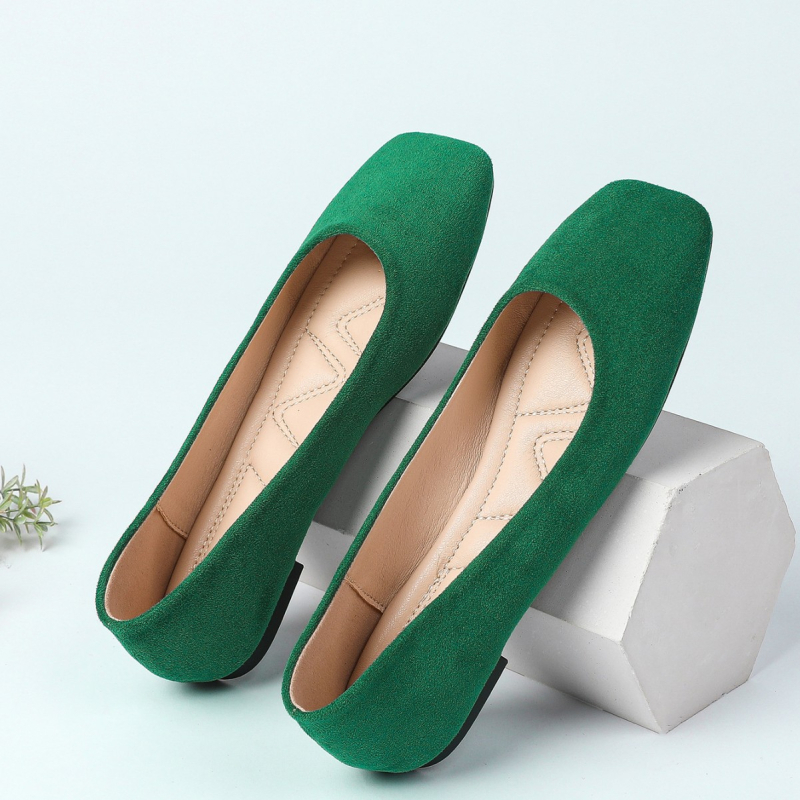 Sieviešu platās kurpes ar kvadrātveida purnu – PU iekšējā odere, gumijas zole, zems papēdis, ikdienas valkāšanai