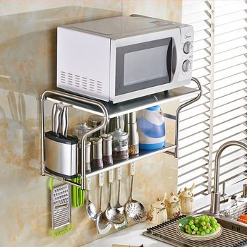 Стоманен стенен рафт за микровълнова печка, неръждаема стомана, кухненски организатор, модерен минималистичен стил