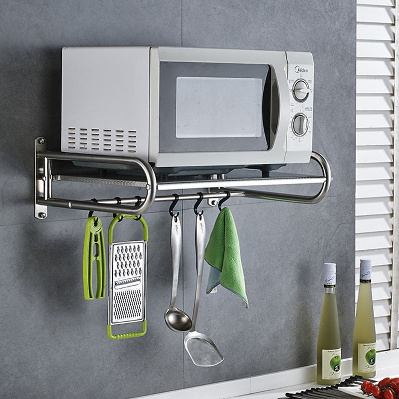 Стоманен стенен рафт за микровълнова печка, неръждаема стомана, кухненски организатор, модерен минималистичен стил