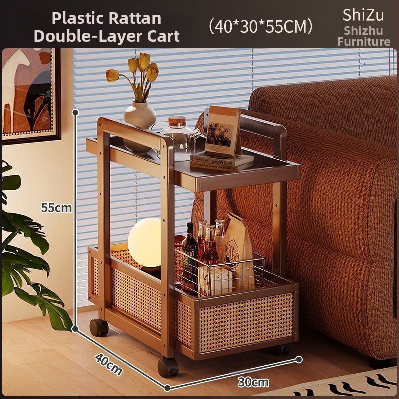 6-szintes bambusz tárolópolc kerékkel a nappaliba