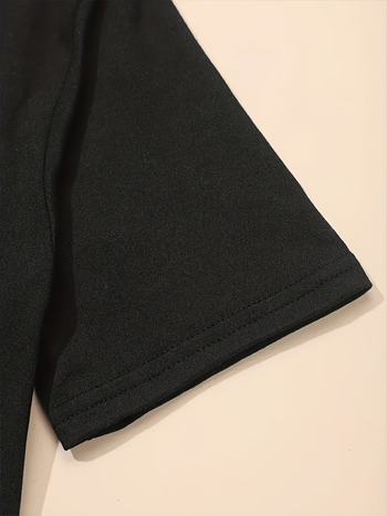 Παιδικό φόρεμα‑Τ‑shirt με εκτύπωση γραμμάτων, κοντά μανίκια, στρογγυλή λαιμόκοψη, πολυεστερ-ελαστάνη 95%/5%, μαλακή υφή, Α‑γραμμή, καλοκαίρι 2025